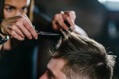 Men’s scissor haircut at Bella Mia Hair Salon in Billerica MA